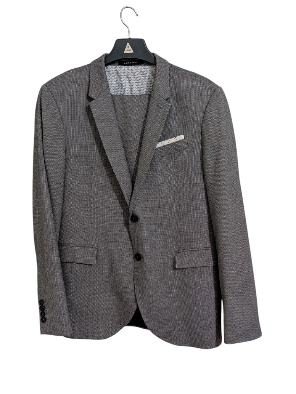 Zara Man Textured Gray Suit 2 Piece Set Men's 44 Jacket 34 Pants